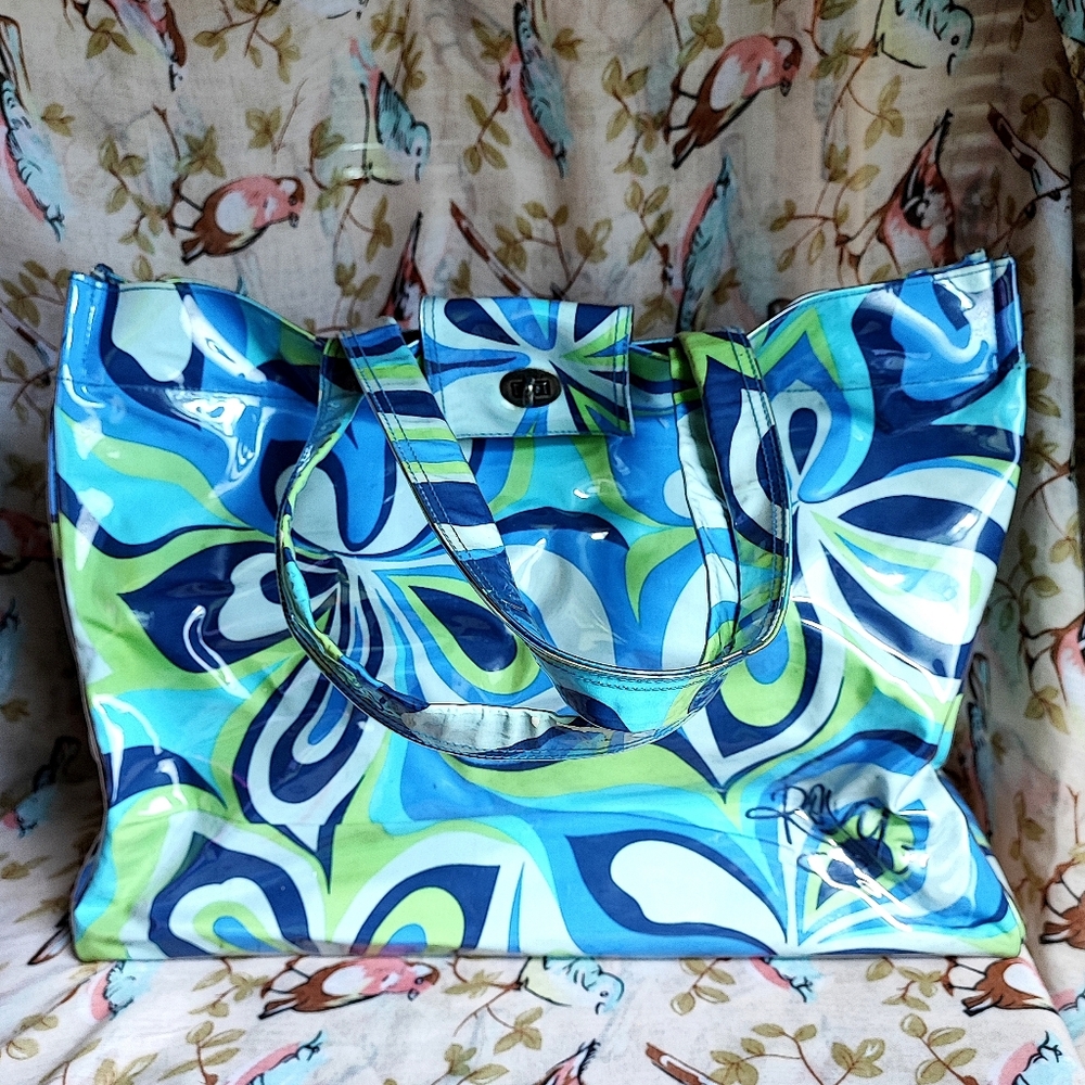 Vintage Roxy Wild Floral 1960s Vibe Flower Power Vinyl Plastic Cover Travel Tote - Picture 6 of 16